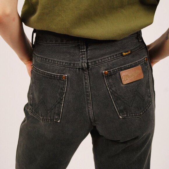 90s Black Wrangler Jeans (26) straight leg dark wash women vintage gray faded - Picture 8 of 9